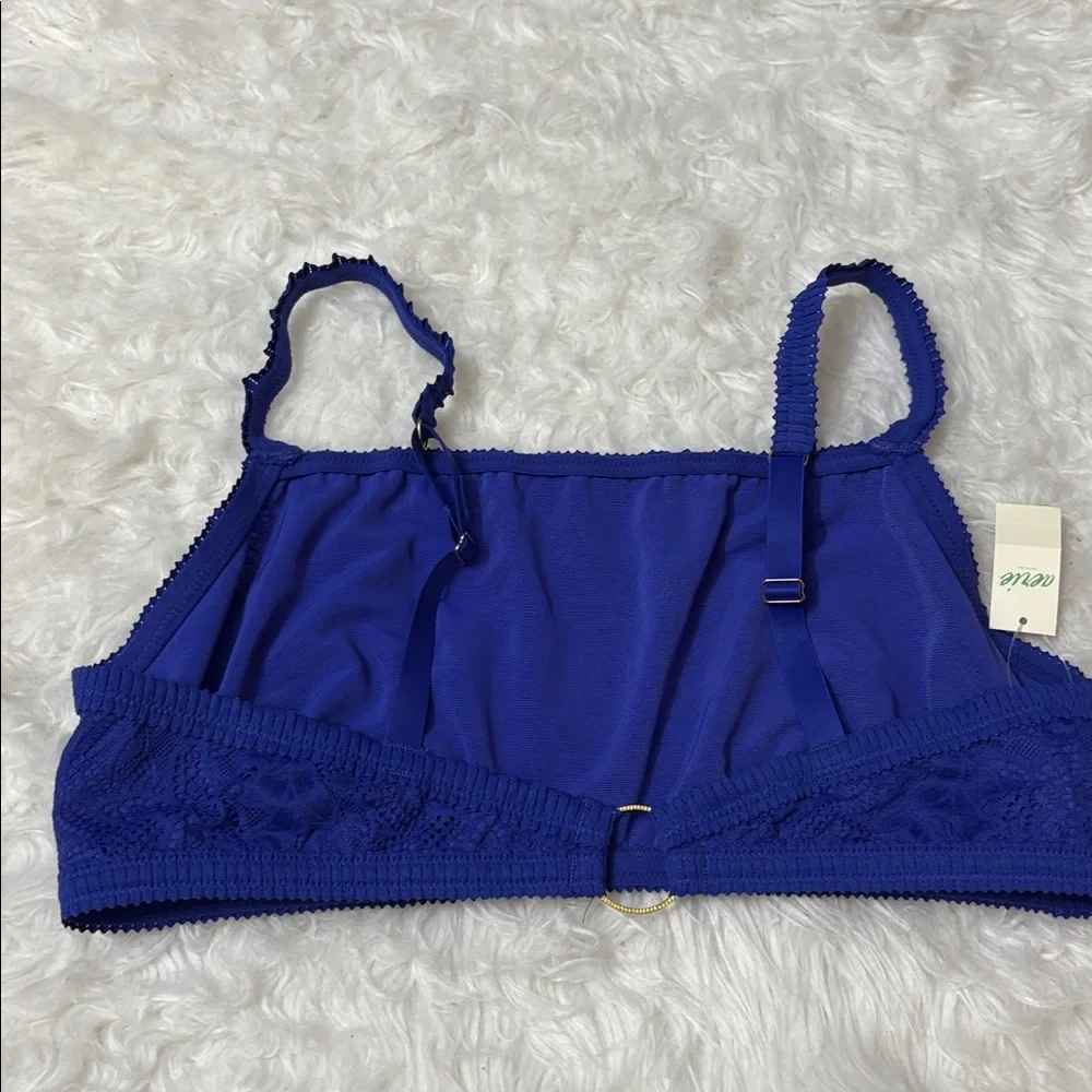 NWT Aerie Blue Lace Bandeau Bralette Gold Ring Back Size XL